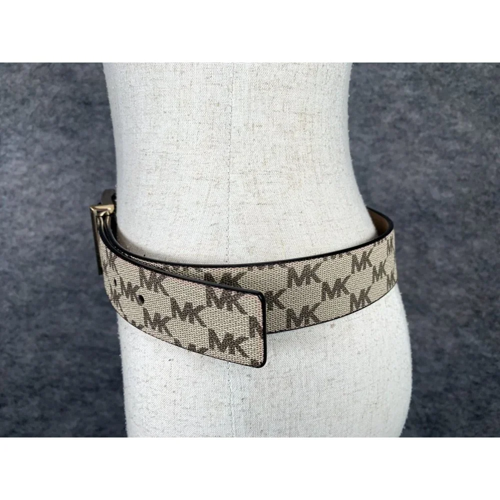 Michael Kors Signature Belt Medium Ivory Brown Logo Gold Buckle New with‎ tags